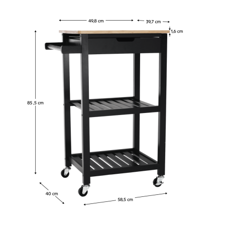 Cărucior de servire, natural/negru, ARETE [1]