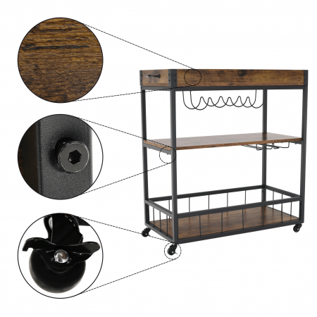 Cărucior de servire, stejar smoke / negru, SILVIUS [19]