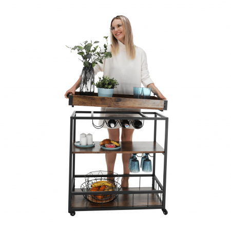 Cărucior de servire, stejar smoke / negru, SILVIUS [20]