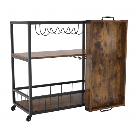 Cărucior de servire, stejar smoke / negru, SILVIUS [3]