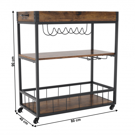 Cărucior de servire, stejar smoke / negru, SILVIUS [18]