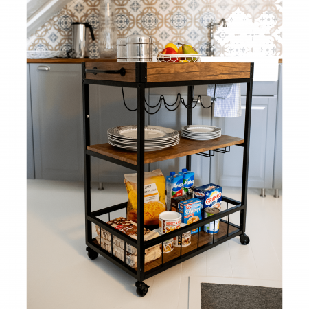 Cărucior de servire, stejar smoke / negru, SILVIUS [16]