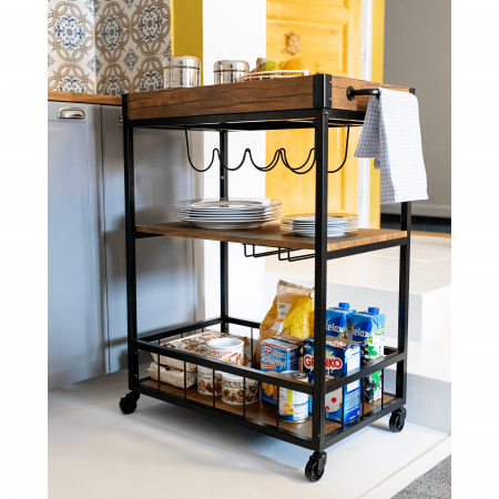 Cărucior de servire, stejar smoke / negru, SILVIUS [15]