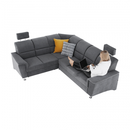 Colţar extensibil, material textil gri, model stânga, SANTIAGO [14]