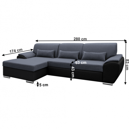 Colţar extensibil, negru/gri închis, model stânga, EMILY [3]