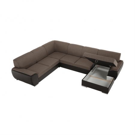 Colţar în formă de U, material textil maro/piele ecologică maro, dreapta, EMILY U [7]