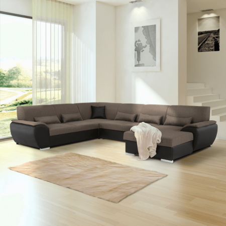 Colţar în formă de U, material textil maro/piele ecologică maro, dreapta, EMILY U [22]