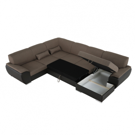 Colţar în formă de U, material textil maro/piele ecologică maro, dreapta, EMILY U [14]