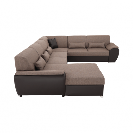 Colţar în formă de U, material textil maro/piele ecologică maro, stânga, EMILY U [2]