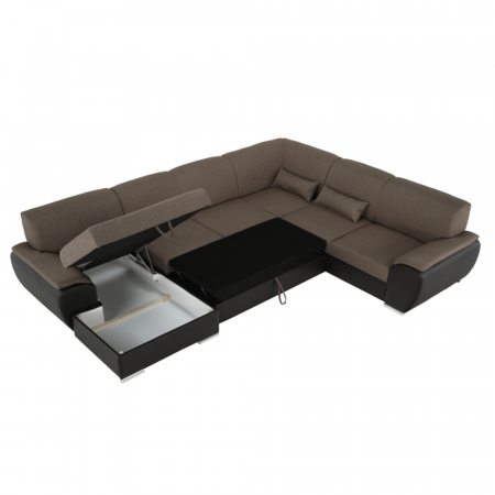 Colţar în formă de U, material textil maro/piele ecologică maro, stânga, EMILY U [21]