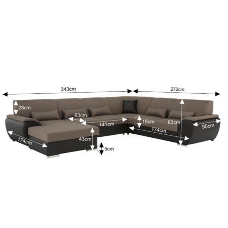 Colţar în formă de U, material textil maro/piele ecologică maro, stânga, EMILY U [13]