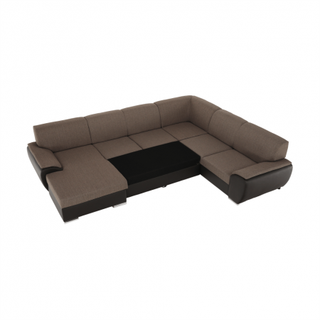 Colţar în formă de U, material textil maro/piele ecologică maro, stânga, EMILY U [6]