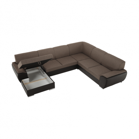 Colţar în formă de U, material textil maro/piele ecologică maro, stânga, EMILY U [7]