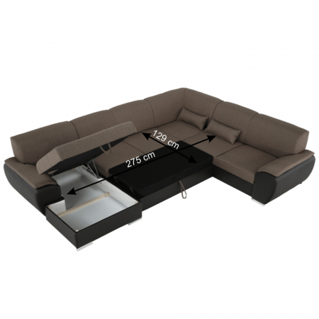 Colţar în formă de U, material textil maro/piele ecologică maro, stânga, EMILY U [14]