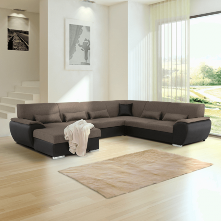 Colţar în formă de U, material textil maro/piele ecologică maro, stânga, EMILY U [12]