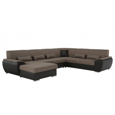 Colţar în formă de U, material textil maro/piele ecologică maro, stânga, EMILY U [17]