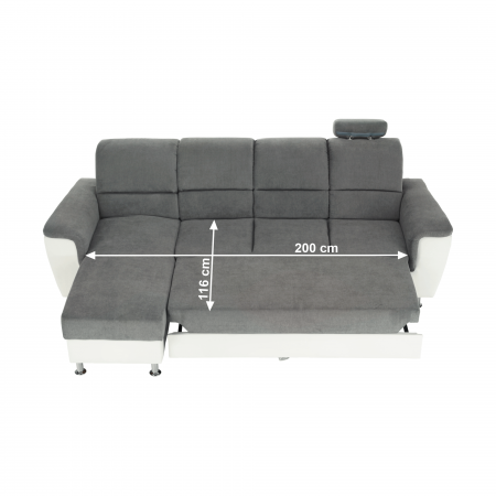 Colţar mic, piele ecologică alb/material textil gri, model stânga, SANTIAGO [14]
