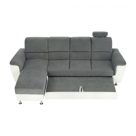 Colţar mic, piele ecologică alb/material textil gri, model stânga, SANTIAGO [10]