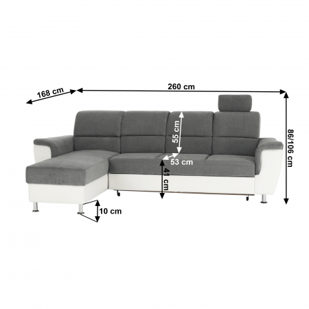 Colţar mic, piele ecologică alb/material textil gri, model stânga, SANTIAGO [13]