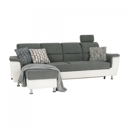 Colţar mic, piele ecologică alb/material textil gri, model stânga, SANTIAGO [12]