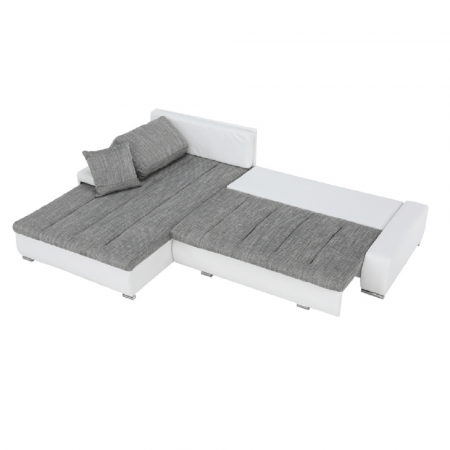 Colţar, piele ecologică/ alb/material  gri melir, TONIKS [10]
