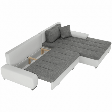 Colţar, piele ecologică/ alb/material  gri melir, TONIKS [13]