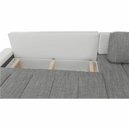 Colţar, piele ecologică/ alb/material  gri melir, TONIKS [14]