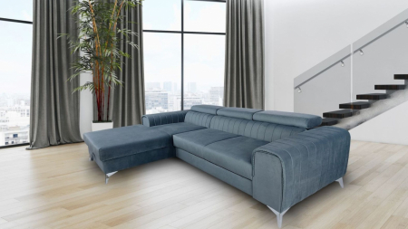 Mobilier tapitat - Coltar ultramodern , extensibil , cu lada ,gri sau peste 100 de culori la comanda, cu lada in partea dreapta sau stanga