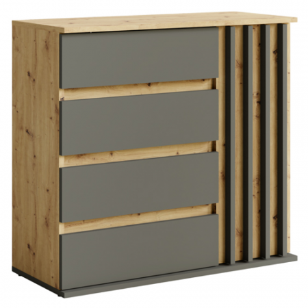 Comode - Comodă cu 1 usa si 4 sertare, model riflaj, 80x34x79,7 cm, grafit/stejar artisan