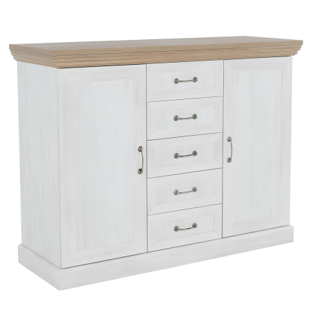 Bucatarie - Comodă, 2 uşi cu 5 sertare, pin nordic/stejar sălbatic, ROYAL K2D