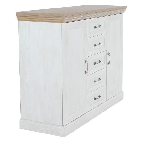 Comodă, 2 uşi cu 5 sertare, pin nordic/stejar sălbatic, ROYAL K2D [2]