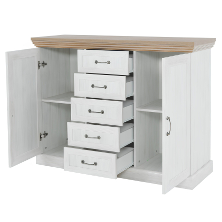 Comodă, 2 uşi cu 5 sertare, pin nordic/stejar sălbatic, ROYAL K2D [4]