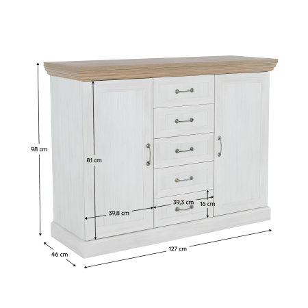 Comodă, 2 uşi cu 5 sertare, pin nordic/stejar sălbatic, ROYAL K2D [6]