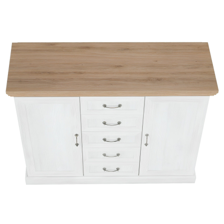 Comodă, 2 uşi cu 5 sertare, pin nordic/stejar sălbatic, ROYAL K2D [3]