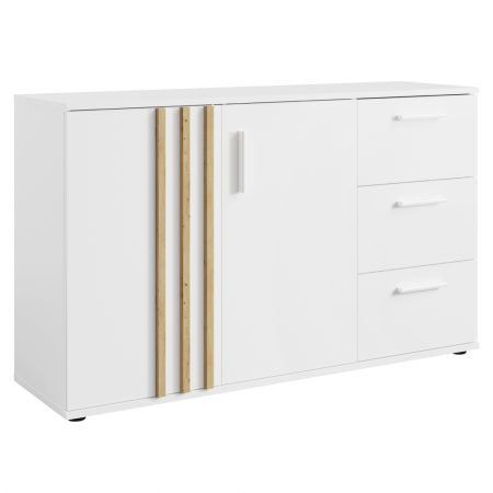 Comode - Comoda 3 sertare si 2 usi , alb/stejar artisan, 120x35x73 cm