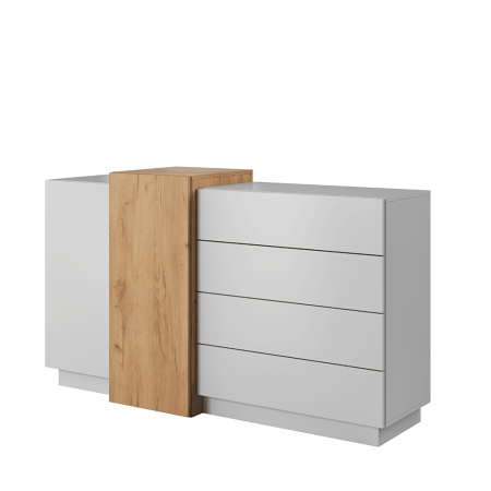 Living - Comodă 2D4S, alb / stejar craft auriu, TRIO