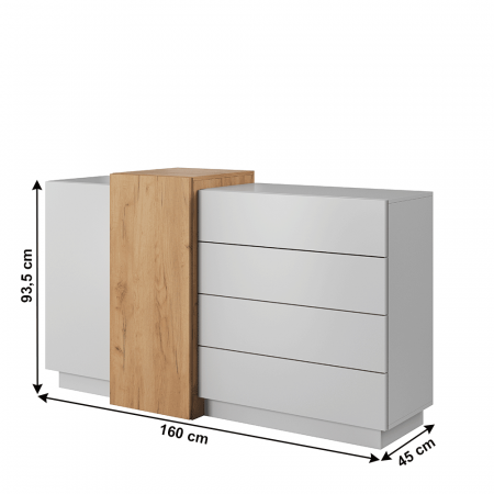 Comodă 2D4S, alb / stejar craft auriu, TRIO [2]
