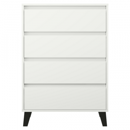 Comodă 4 sertare , 70 cm lungime x38,8 cm adancime x 99,4 cm, pal alb/picioare negre ,canturi abs, fara manere [2]