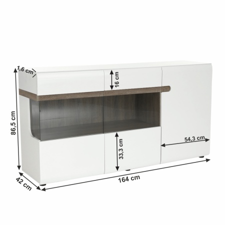 Comodă, albă strălucitoare HG/stejar sonoma închis, LYNATET TYP 42 [5]