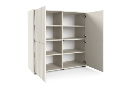 Comoda casmir ,100x102x40 cm, fronturi decorative cu caneluri riflaj, 4 usi ,cu deschidere push open, [2]