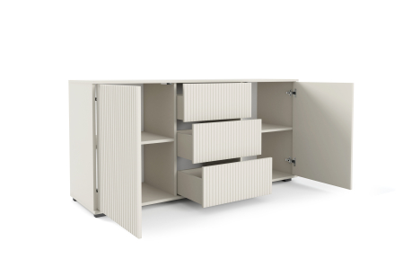 Comoda casmir ,150x72x40 cm, fronturi decorative cu caneluri riflaj, 2 usi si 3 sertare,cu deschidere push open, [1]