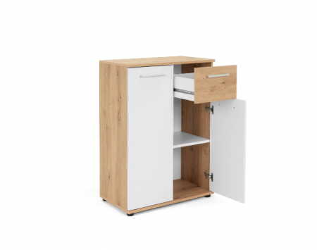 Comode - Comoda cu 1 sertar si 2 usi, 60x85x35 cm, stejar artisan/alb, Bortis Impex