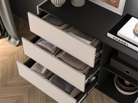 Comoda cu 1 usa si 3 sertare , pal casmir/negru, pe picioare, 120cm lungime x 40cm adancime x 85 cm inaltime, deschidere push open, canturi abs, inchidere usi silentioasa [3]