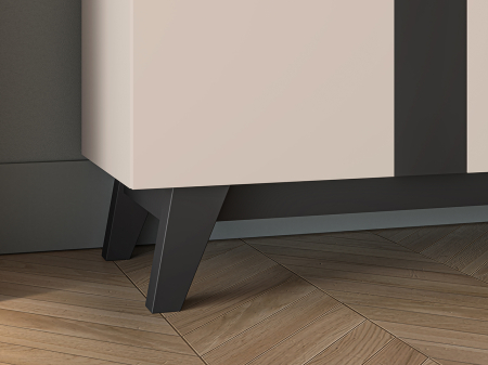 Comoda cu 1 usa si 3 sertare , pal casmir/negru, pe picioare, 120cm lungime x 40cm adancime x 85 cm inaltime, deschidere push open, canturi abs, inchidere usi silentioasa [8]