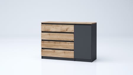 Comode - Comoda cu 1 usa si 4 sertare, pal stejar artisan/gri antracit, 120x86x43 cm, Bortis Impex