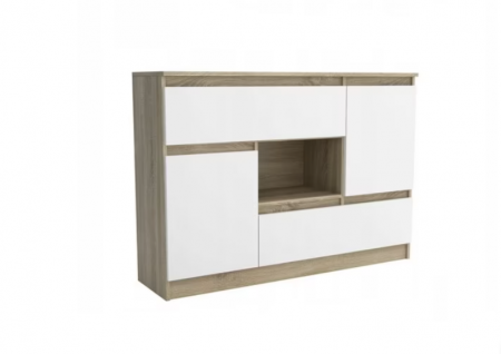 Comoda cu 4  usi si raft, 120x85x33 cm, sonoma/alb, Bortis Impex [3]