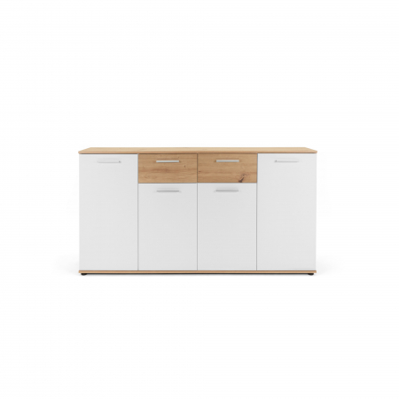Comoda cu 2 sertare, 4 usi, 160x85x35 cm, stejar artisan/alb, pentru dormitor, living, hol sau birou, Bortis Impex [1]