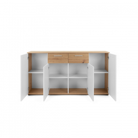 Comoda cu 2 sertare, 4 usi, 160x85x35 cm, stejar artisan/alb, pentru dormitor, living, hol sau birou, Bortis Impex [8]