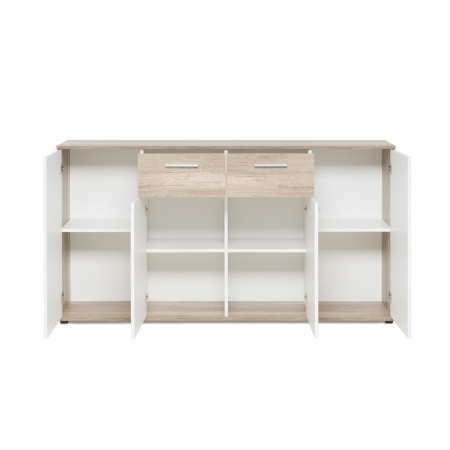 Comoda cu 2 sertare, 4 usi, 160x85x35 cm, stejar sonoma/alb, pentru dormitor, living, hol sau birou, Bortis Impex [3]