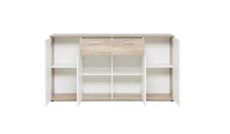 Comoda cu 2 sertare, 4 usi, 160x85x35 cm, stejar sonoma/alb, pentru dormitor, living, hol sau birou, Bortis Impex [1]